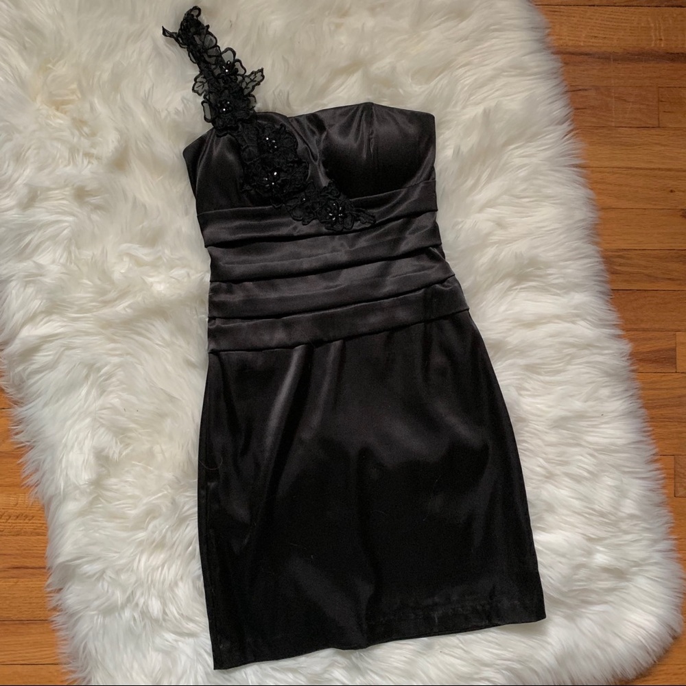 Embellished Shoulder Black Dress